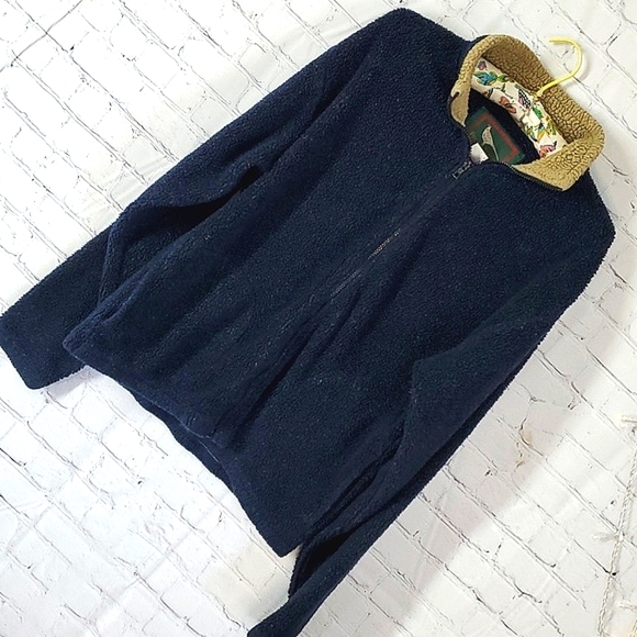 Vintage 90s Field & Stream Outdoor Sherpa Fleece Blue Tan Womens Jacket Size Med - Picture 4 of 17
